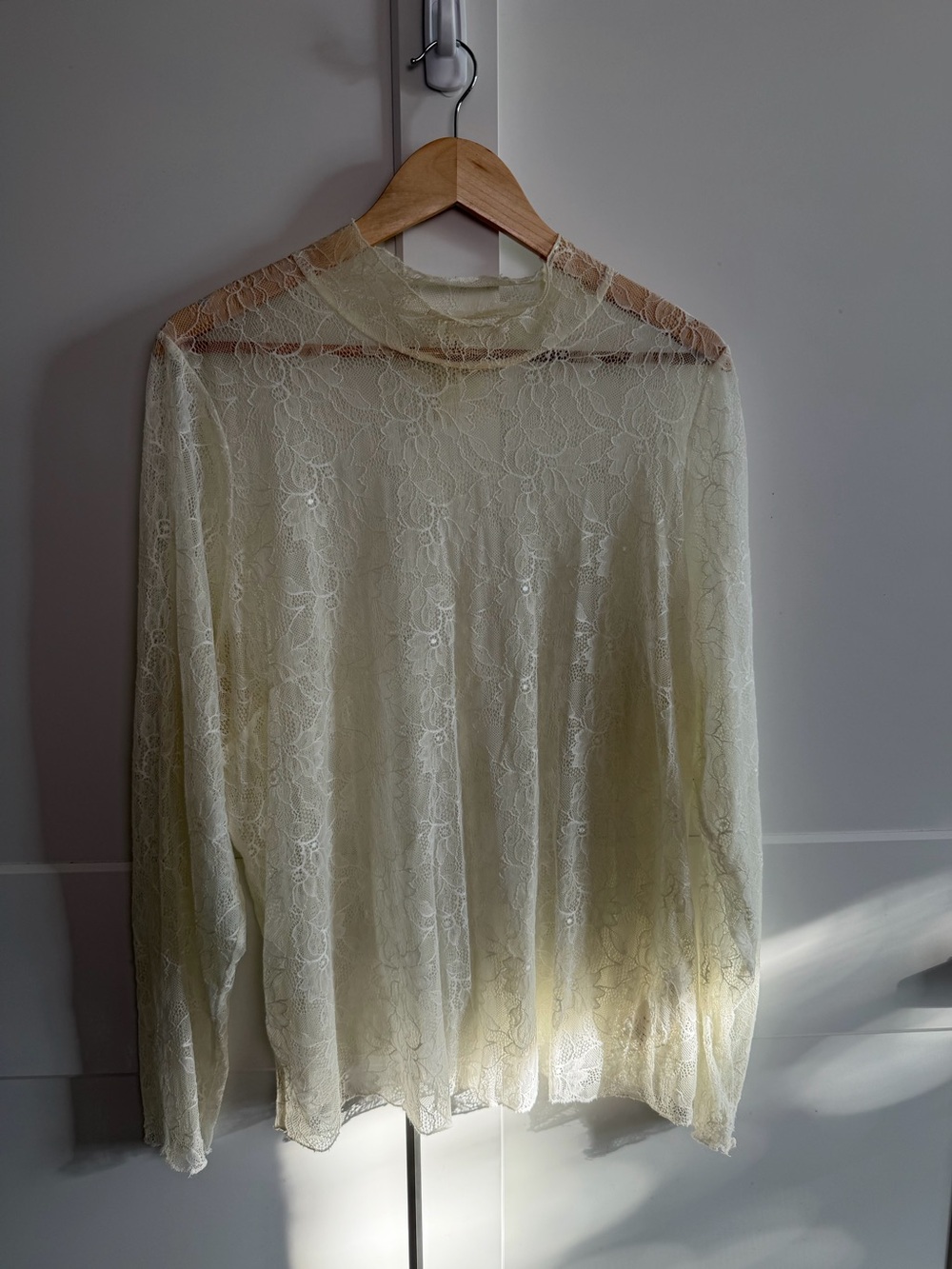 Anthropologie 2X Ivory Sheer Floral Lace Mock Neck Top 27” P2P